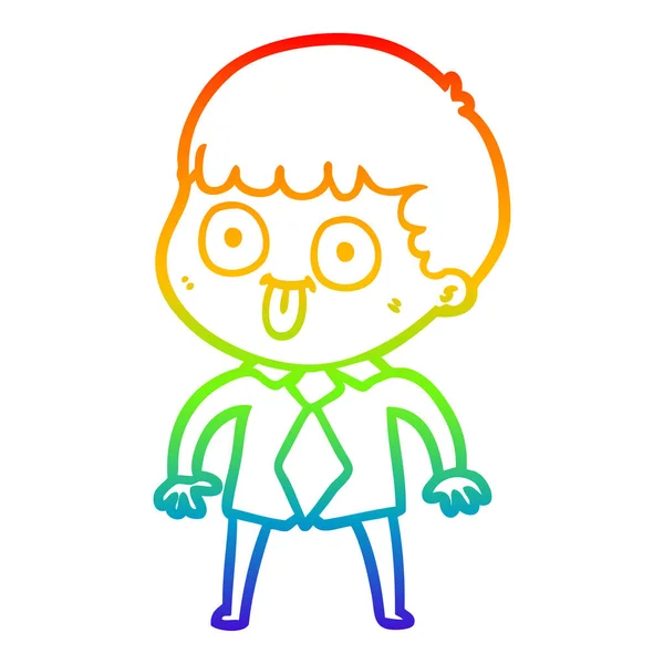 Linea gradiente arcobaleno disegno uomo cartone animato fissando — Vettoriale Stock