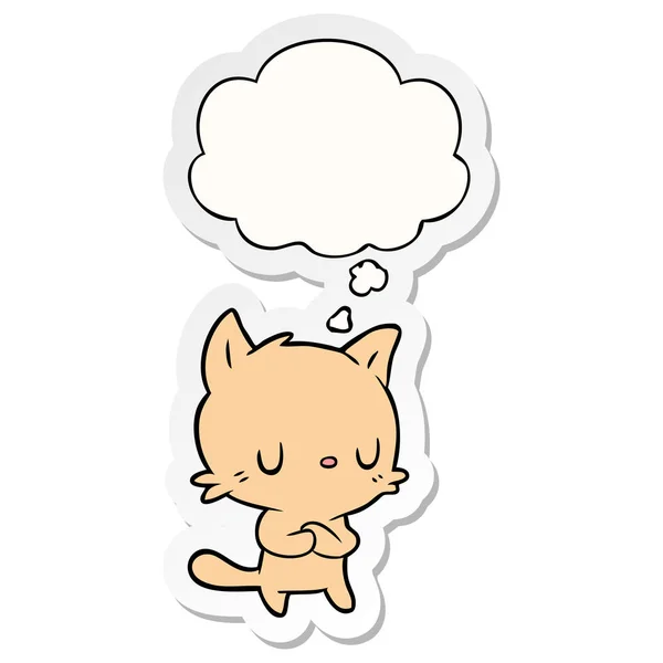 Desenho animado gato e pensamento bolha como um adesivo impresso — Vetor de Stock