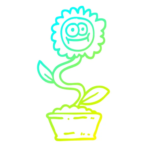 Koude gradiënt lijntekening cartoon bloem in pot — Stockvector