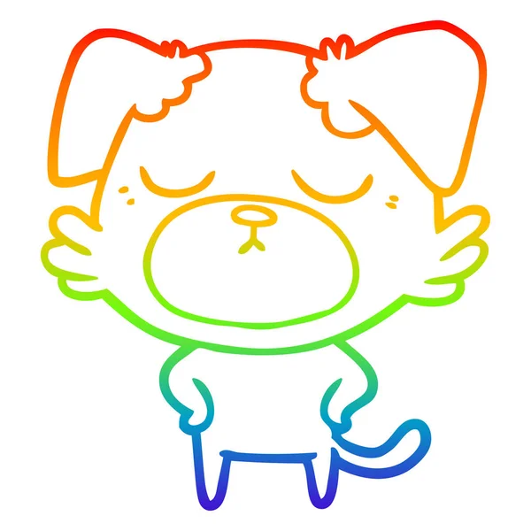 Rainbow gradient ligne dessin chien dessin animé mignon — Image vectorielle