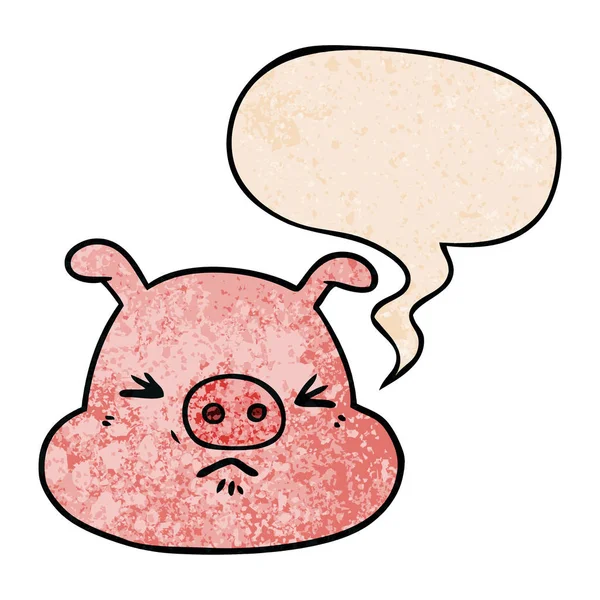 Retro doku tarzında karikatür kızgın domuz yüz ve konuşma balonu — Stok Vektör