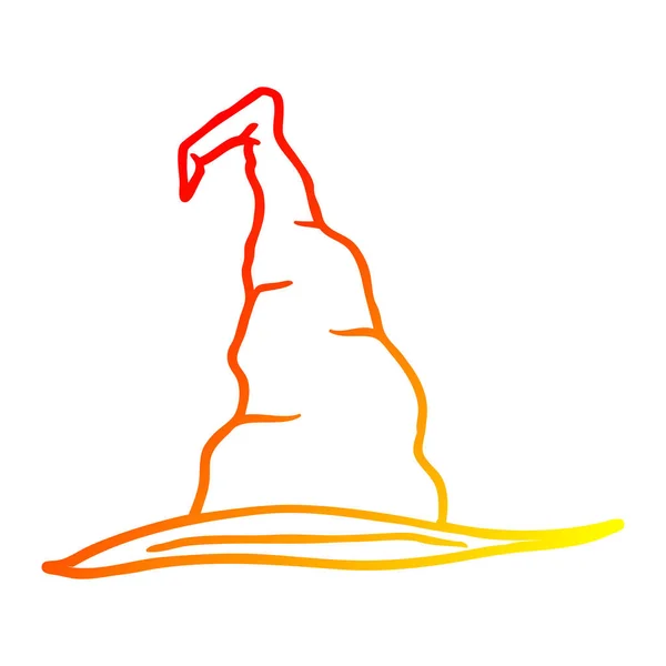 Warme kleurovergang lijntekening cartoon Witch hat — Stockvector