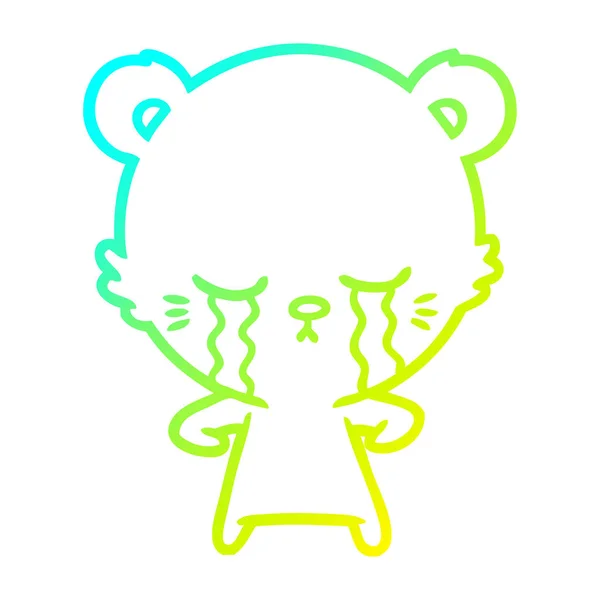 Холодная градиентная линия рисунок плачущий мультяшный белый медведь — стоковый вектор