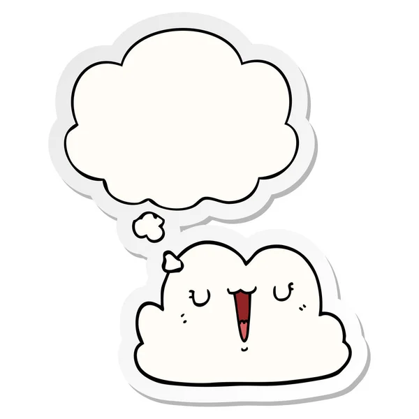 Sevimli karikatür bulut ve basılı bir etiket olarak kabarcık düşünce — Stok Vektör