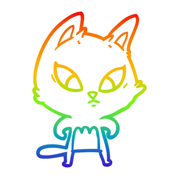 虹のグラデーションライン描画混乱漫画の猫 — ストックベクタ
