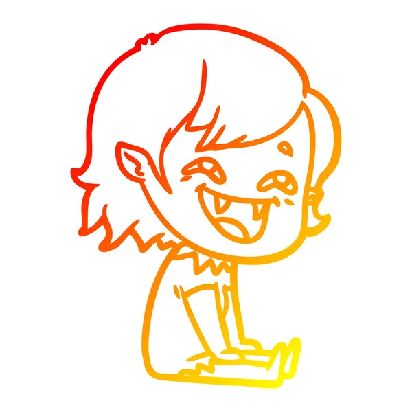 Warm gradient line drawing cartoon laughing vampire girl — Stock Vector