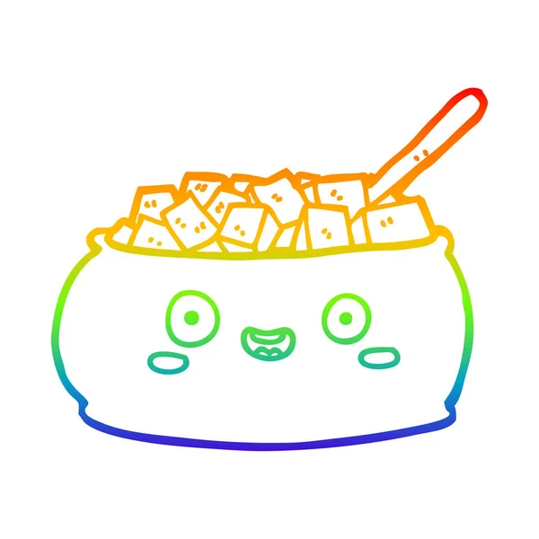 Rainbow gradient line drawing cute cartoon bowl of sugar — Stock Vector
