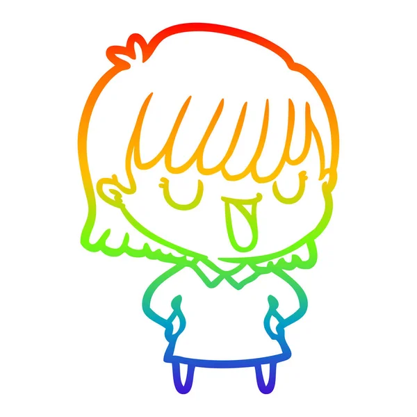 Rainbow gradient ligne dessin dessin femme dessin animé — Image vectorielle