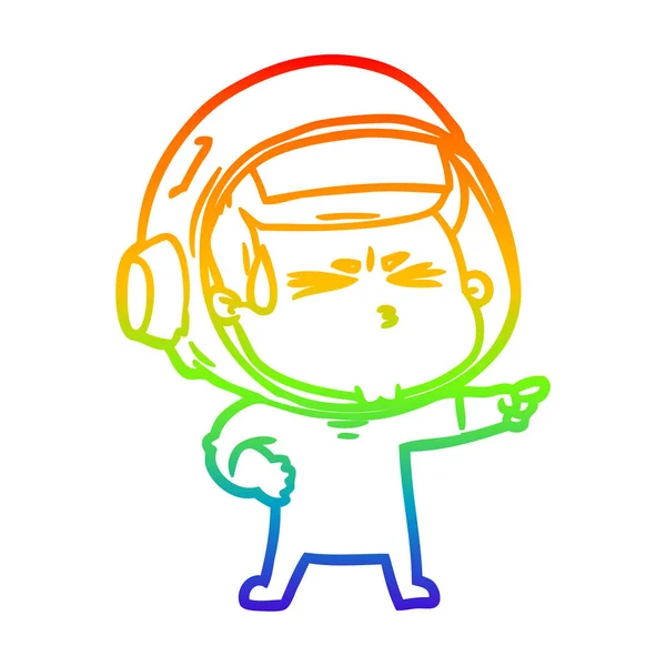 Regenboog gradiënt lijntekening cartoon benadrukt astronaut — Stockvector