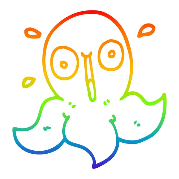 Linea gradiente arcobaleno disegno cartone animato polpo divertente — Vettoriale Stock