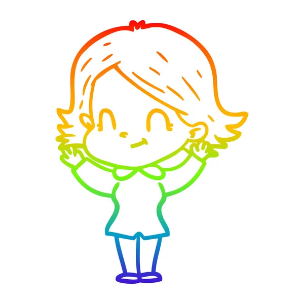 Rainbow gradient line drawing cartoon friendly girl — Stock Vector