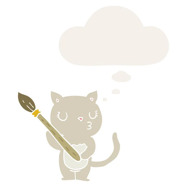 Aranyos Cartoon Cat és a gondolat buborék retro stílusban — Stock Vector