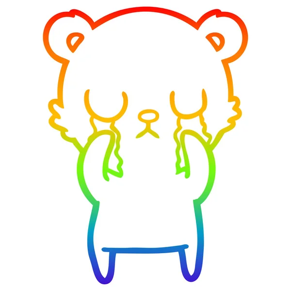 Linha gradiente arco-íris desenho choro urso dos desenhos animados — Vetor de Stock