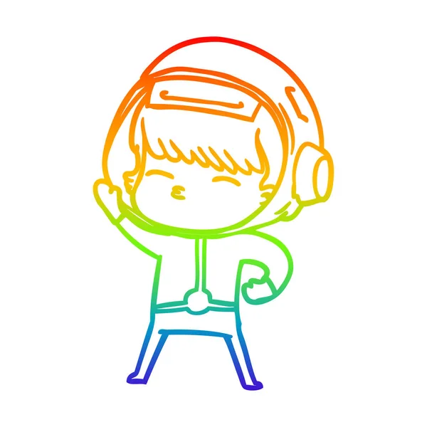 Linea gradiente arcobaleno disegno cartone animato astronauta — Vettoriale Stock