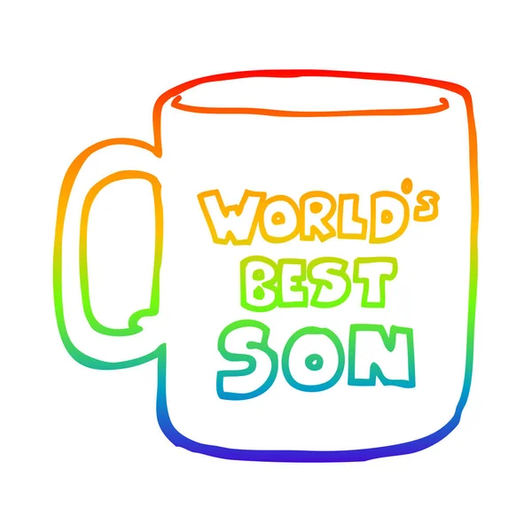 Linea gradiente arcobaleno disegno mondi miglior figlio tazza — Vettoriale Stock