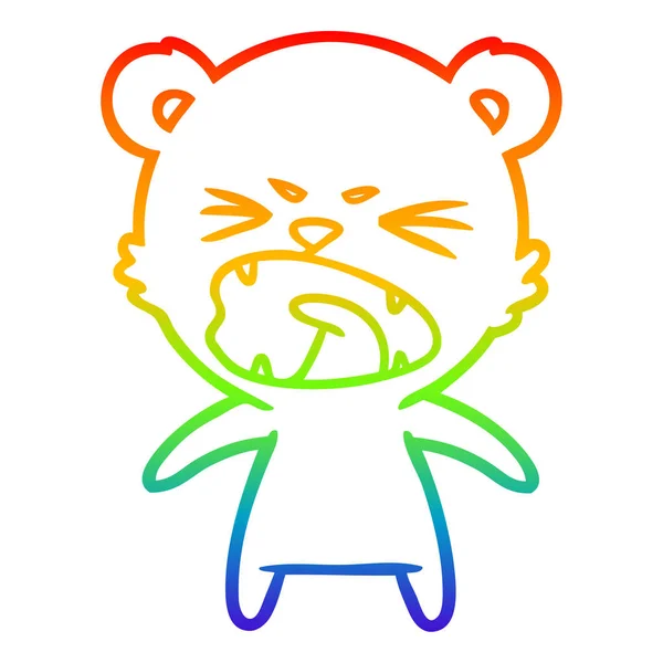 Linea gradiente arcobaleno disegno arrabbiato cartone animato orso — Vettoriale Stock
