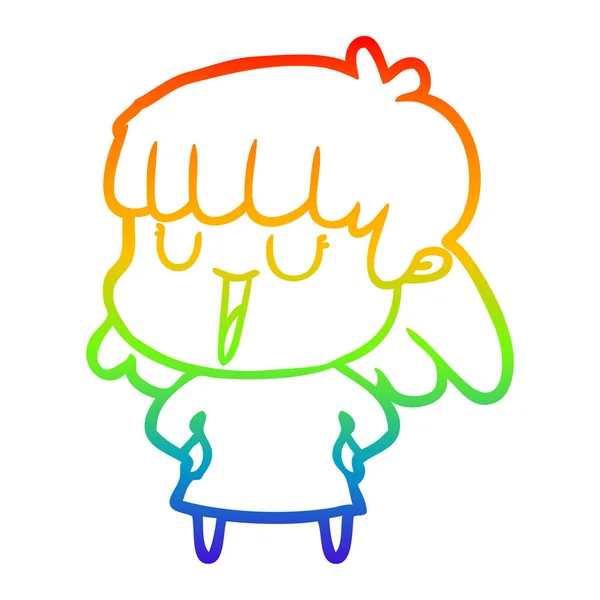 Linea gradiente arcobaleno disegno cartone animato donna ridere — Vettoriale Stock