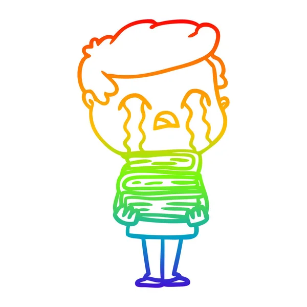 Arco-íris linha gradiente desenho cartoon homem chorando sobre pilha de b —  Vetores de Stock