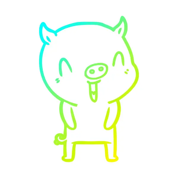 Línea de gradiente frío dibujo feliz cerdo de dibujos animados — Archivo Imágenes Vectoriales