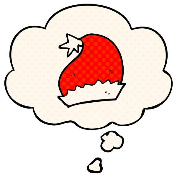 Cappello di Babbo Natale cartone animato e bolla di pensiero in stile fumetto — Vettoriale Stock