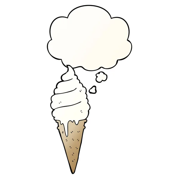 滑らかなグラデーションスタイルで漫画のアイスクリームと思考バブル — ストックベクタ
