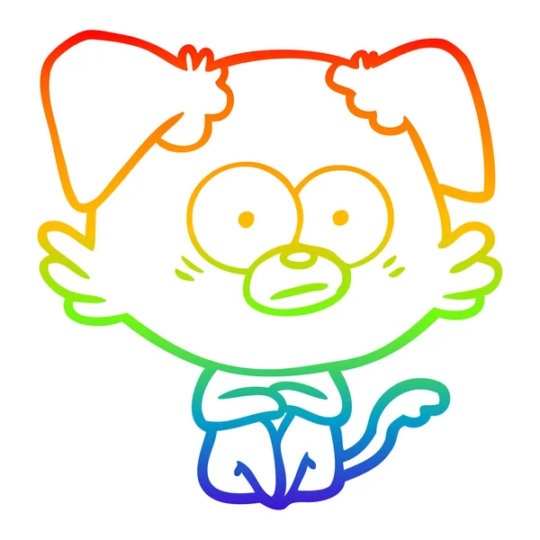Regenboog gradiënt lijntekening nerveuze hond cartoon — Stockvector