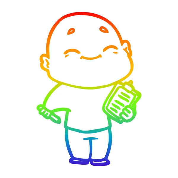 Arco-íris linha gradiente desenho feliz cartoon homem careca —  Vetores de Stock