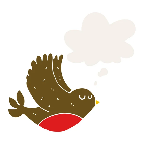 Dibujos animados de aves voladoras y burbuja de pensamiento en estilo retro — Vector de stock