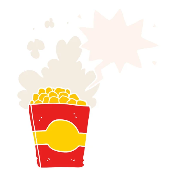 Cartoon-Popcorn und Sprechblase im Retro-Stil — Stockvektor