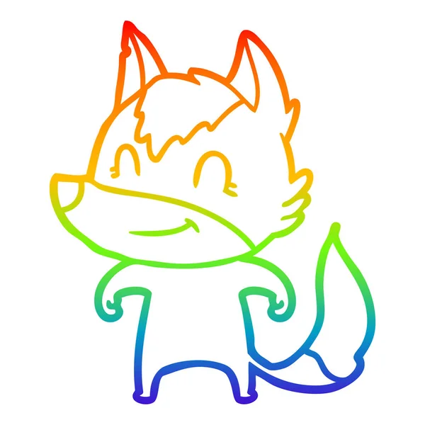 Regenboog gradiënt lijntekening vriendelijke cartoon Wolf — Stockvector