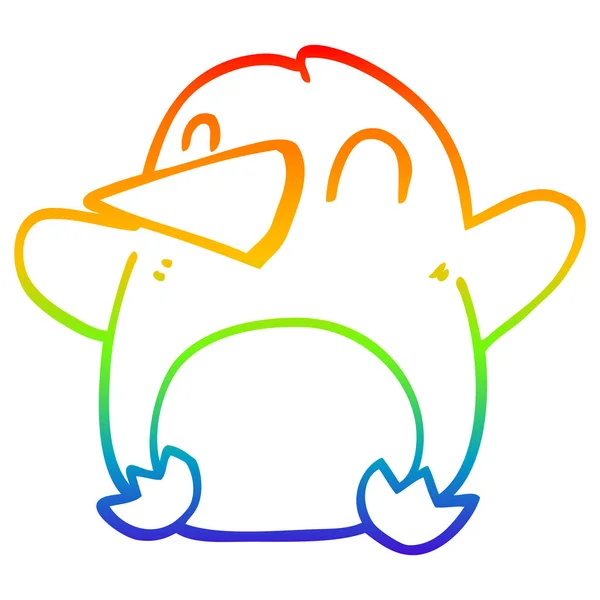 Rainbow Gradient Linienzeichnung Cartoon tanzender Pinguin — Stockvektor