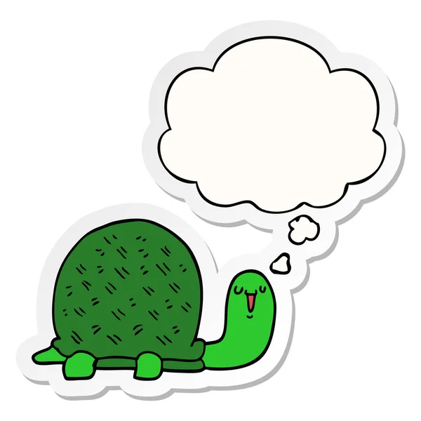 Carino cartone animato tartaruga e bolla pensiero come adesivo stampato — Vettoriale Stock