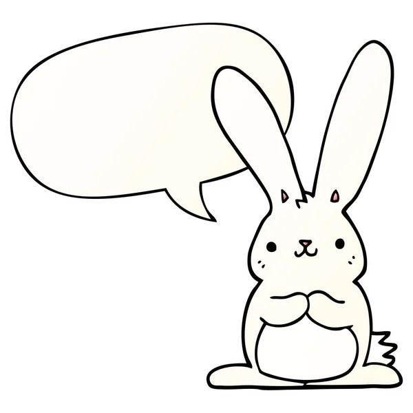Düzgün degrade tarzında karikatür tavşan ve konuşma balonu — Stok Vektör
