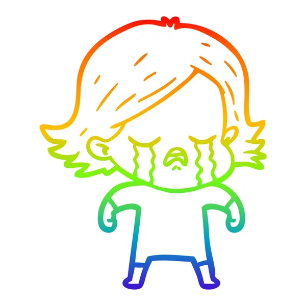 Regenboog gradiënt lijntekening cartoon meisje huilen — Stockvector