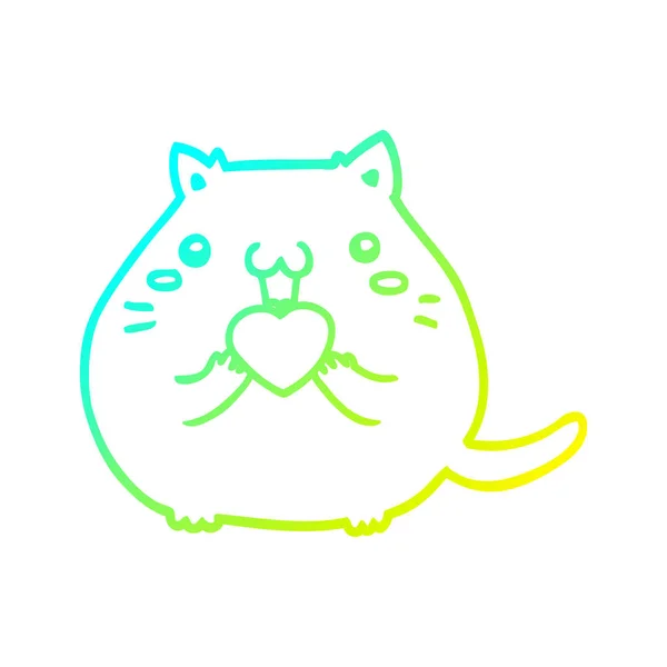 Cold gradient line drawing cute cartoon cat in love — стоковый вектор