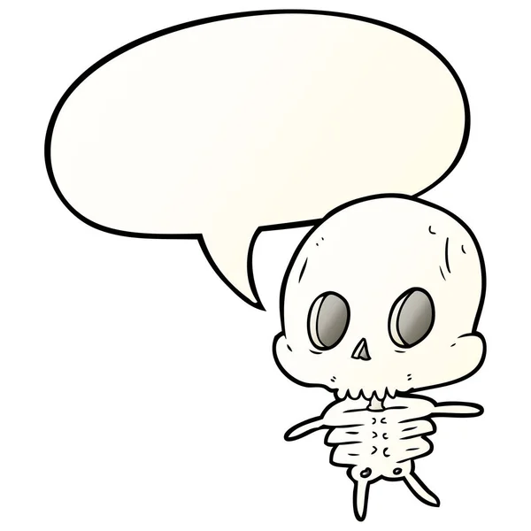 Pürüzsüz degrade tarzında sevimli karikatür iskelet ve konuşma balonu — Stok Vektör