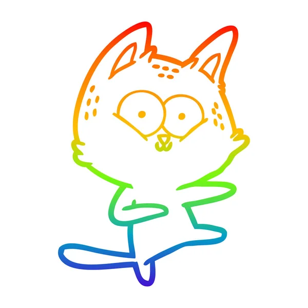 Linea gradiente arcobaleno disegno fumetto gatto danza — Vettoriale Stock