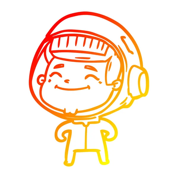 Warme Gradientenlinie zeichnet glücklichen Cartoon-Astronauten — Stockvektor