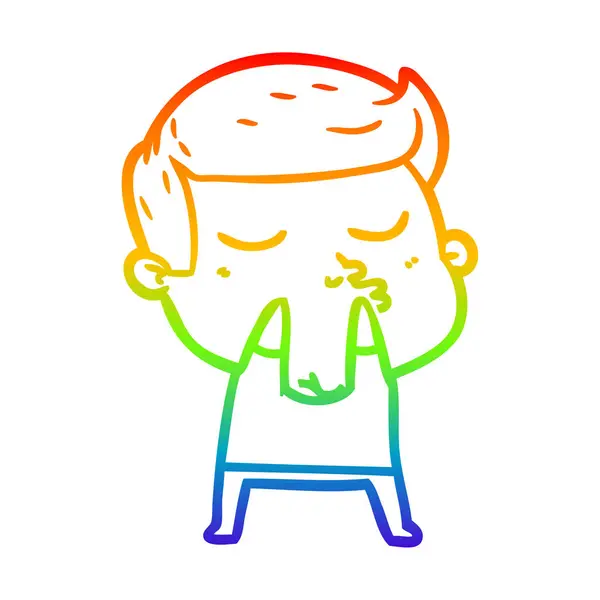 Regenboog gradiënt lijntekening cartoon model Guy pouting — Stockvector