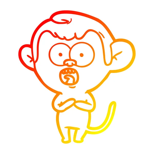 Caldo gradiente linea disegno cartone animato scioccato scimmia — Vettoriale Stock