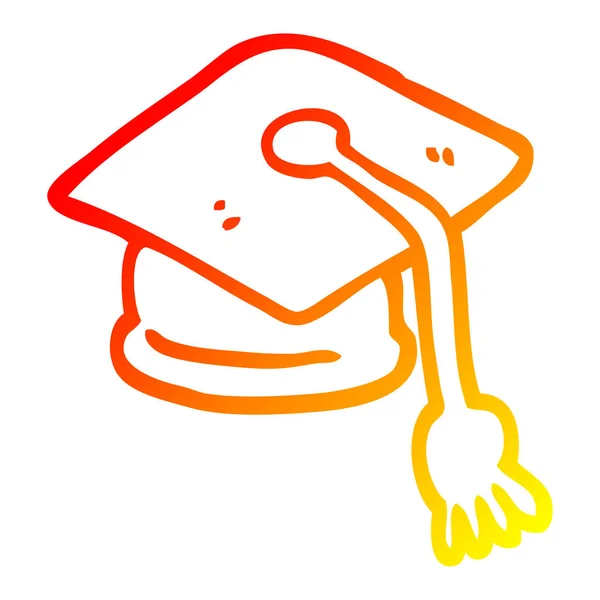 Chaud dégradé ligne dessin dessin dessin animé graduation chapeau — Image vectorielle