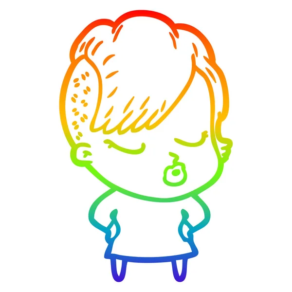 Rainbow gradient ligne dessin dessin animé jolie fille hipster — Image vectorielle