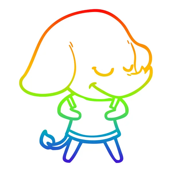 彩虹渐变线绘制卡通微笑大象 — 图库矢量图片