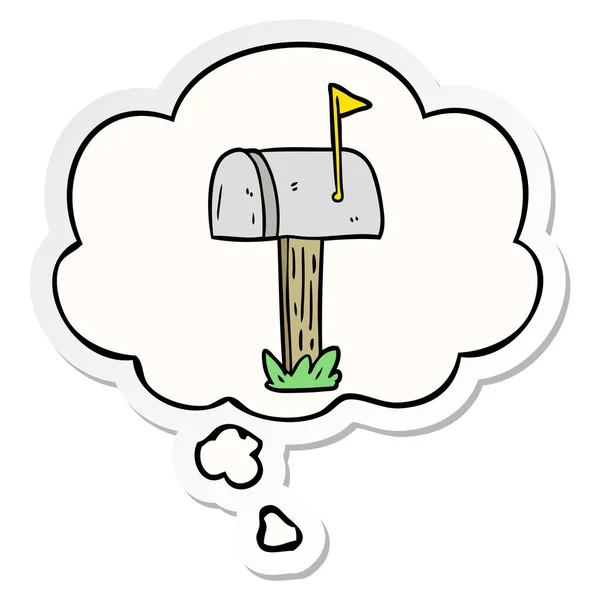 Tecknad brevlåda och tankebubbla som en tryckt klistermärke — Stock vektor