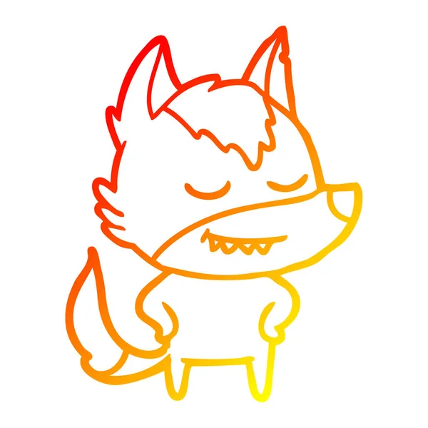 Linha gradiente quente desenho amigável lobo dos desenhos animados — Vetor de Stock