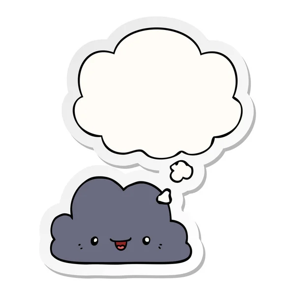 Cute cartoon cloud and thought bubble as a printed sticker — Stock Vector