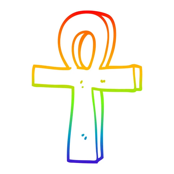 Línea de gradiente arco iris dibujo de dibujos animados de un ankh — Archivo Imágenes Vectoriales