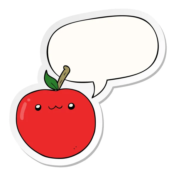 Cartoon cute Apple en toespraak bubble sticker — Stockvector