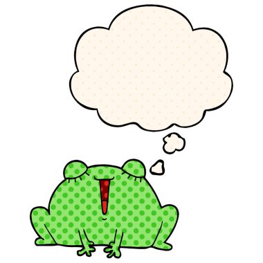 sevimli karikatür kurbağa ve çizgi roman tarzında kabarcık düşünce