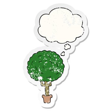 karikatür ağacı ve sıkıntılı yıpranmış etiket olarak kabarcık düşünce